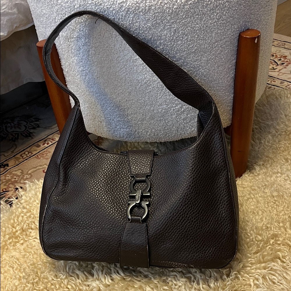 Ferragamo chocolate Brown Leather Shoulder Bag